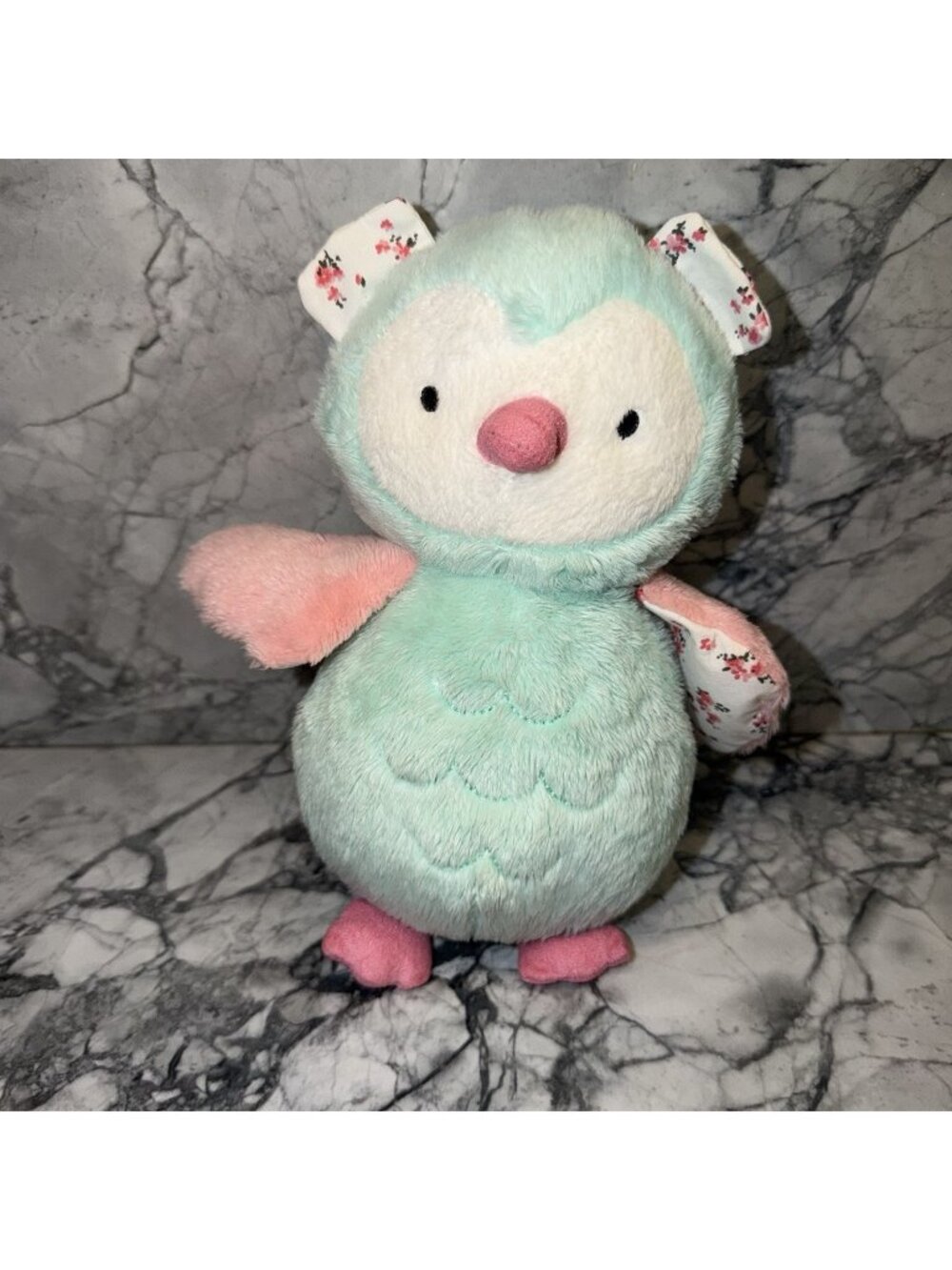Carters Owl Plush Floral Ears Wings Pink Aqua Blue Green Bird Stuffed Animal